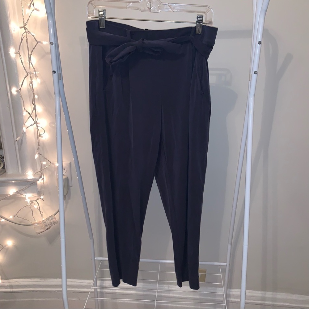 White House Black Market Navy Blue Tie-Front Paperbag Flowy Pants